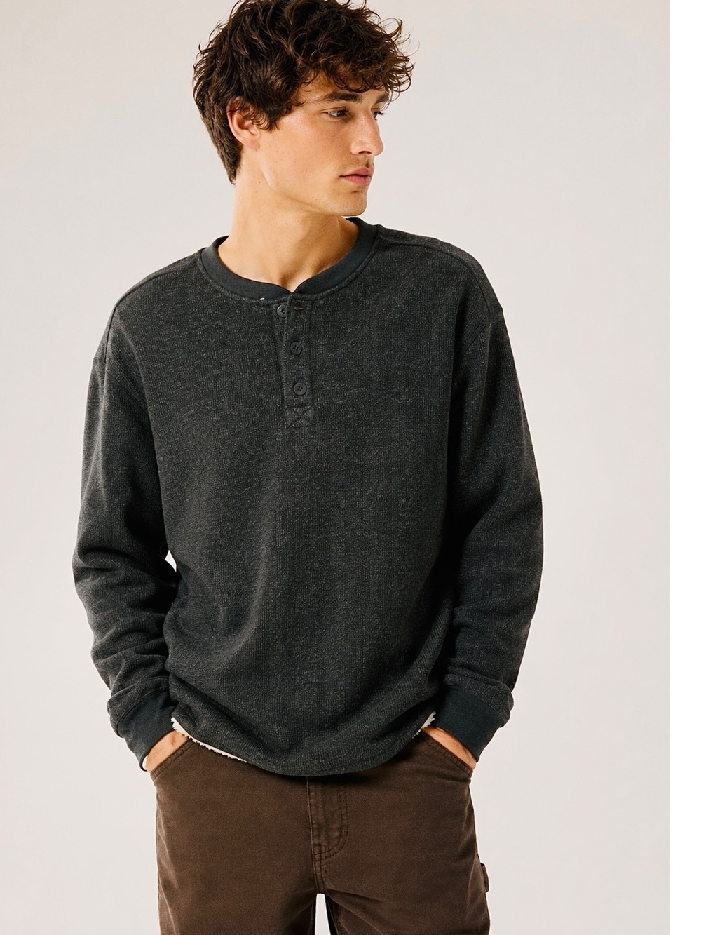 BC Clothing Men's Thermal Henley With Sherpa Lining Heather Dark Grey Size XXL